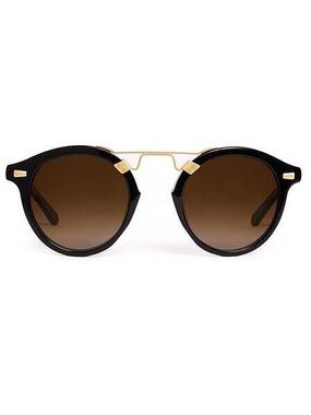 KREWE STL II Black Frame Sunglasses with Gold Bridge and Brown Lenses